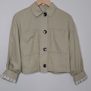 Zara Women's Crop Jacket Natural Linen Blend Boho Full Lined XS